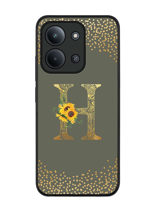 For Xiaomi Redmi 15C 4G Case,Slim fit Camera Protection, Shockproof Thin Phone cover  - Custom Floral Monogram - H  (Olive Green )